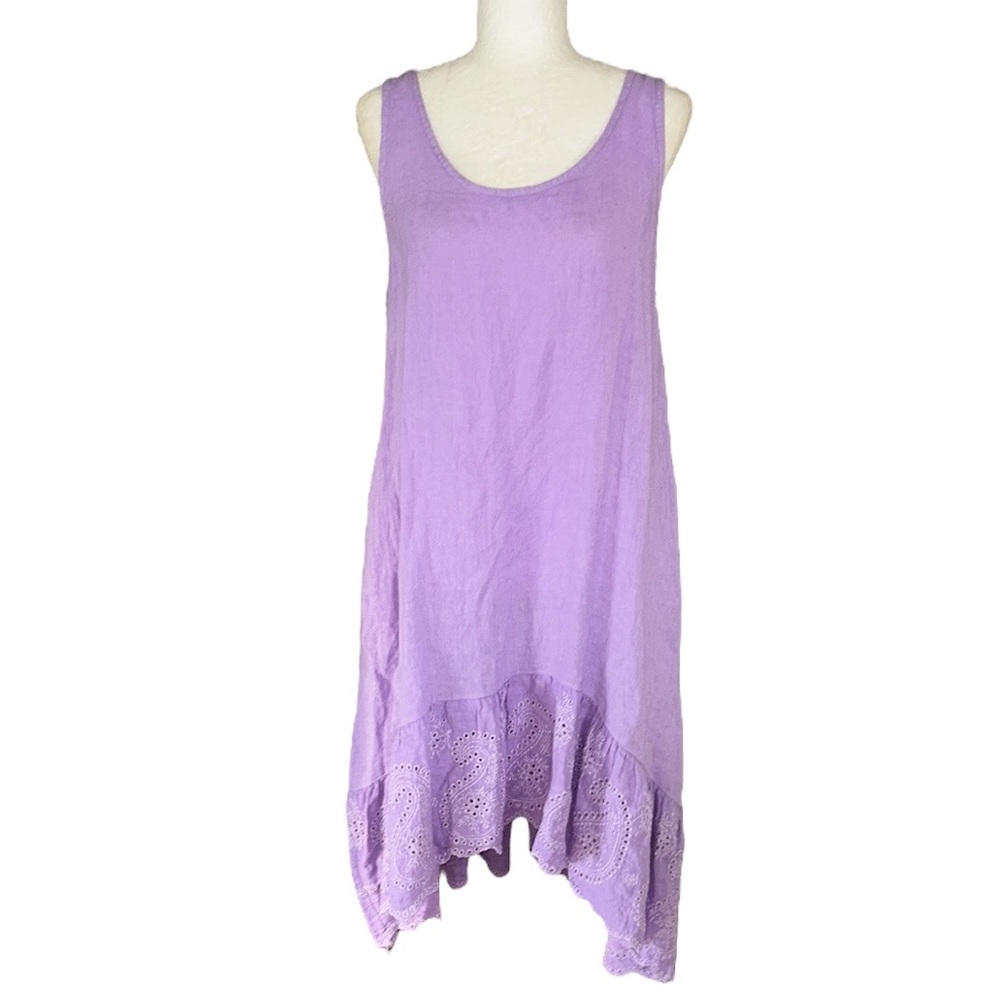 NWT Lungo L’Arno Italy Lilac Linen & Eyelet Asymmetrical Slip Midi Dress - S